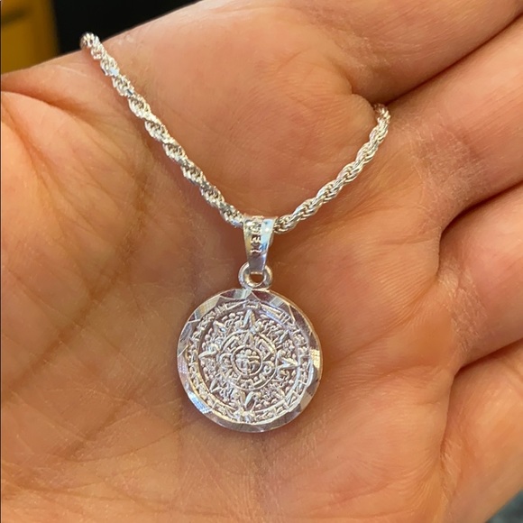 Jewelry - New Solid silver Aztec sun calendar Pendant